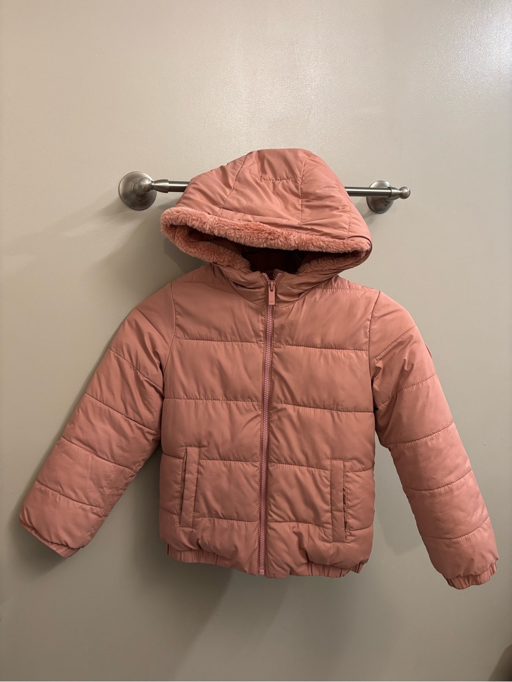 Abercrombie & Fitch Kids 7/8 Dusty Rose Hooded Puffer Jacket Lined Winter Coat